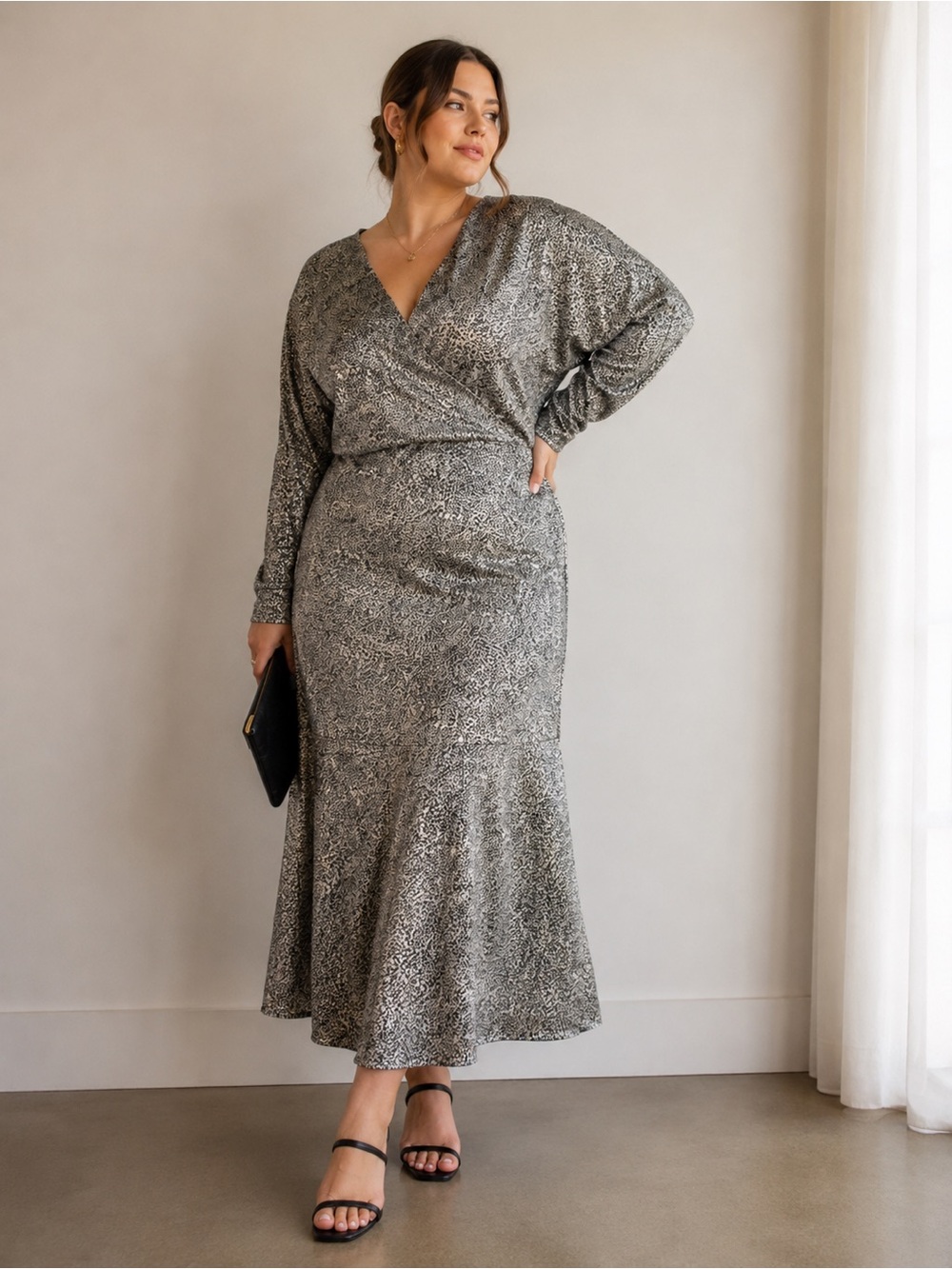Rachel Parcell Satin Wrap Maxi Dress Animal Print XXL Quiet Luxury